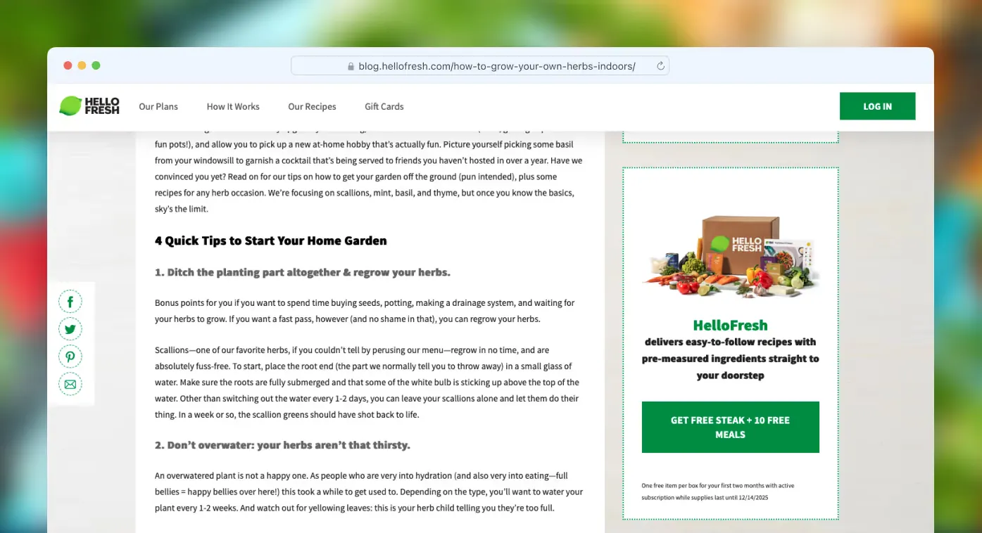 An example of a blog post with a well placed side banner.