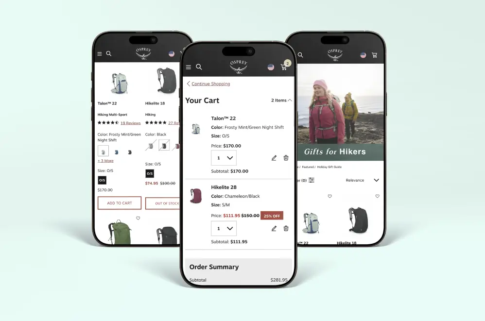 A mockup of Osprey's website on mobile.