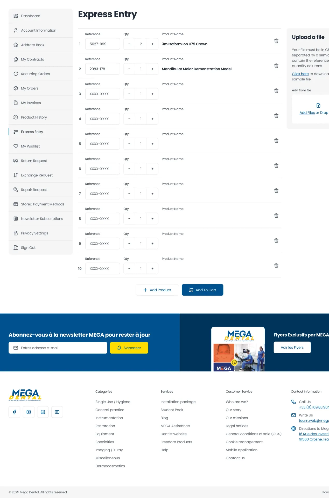 Patient account area with express entry and prescription records