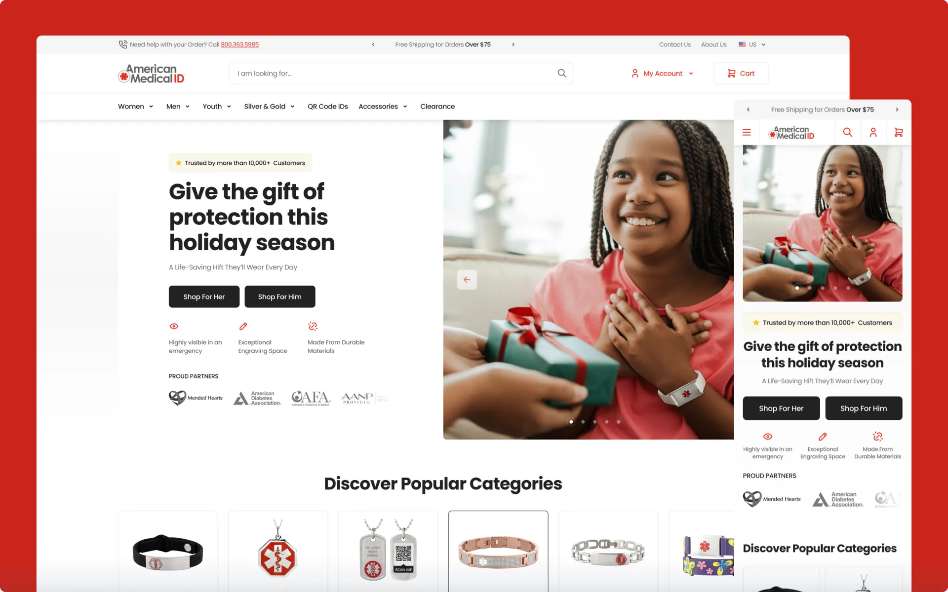 The American Medical ID homepage on desktop and mobile
