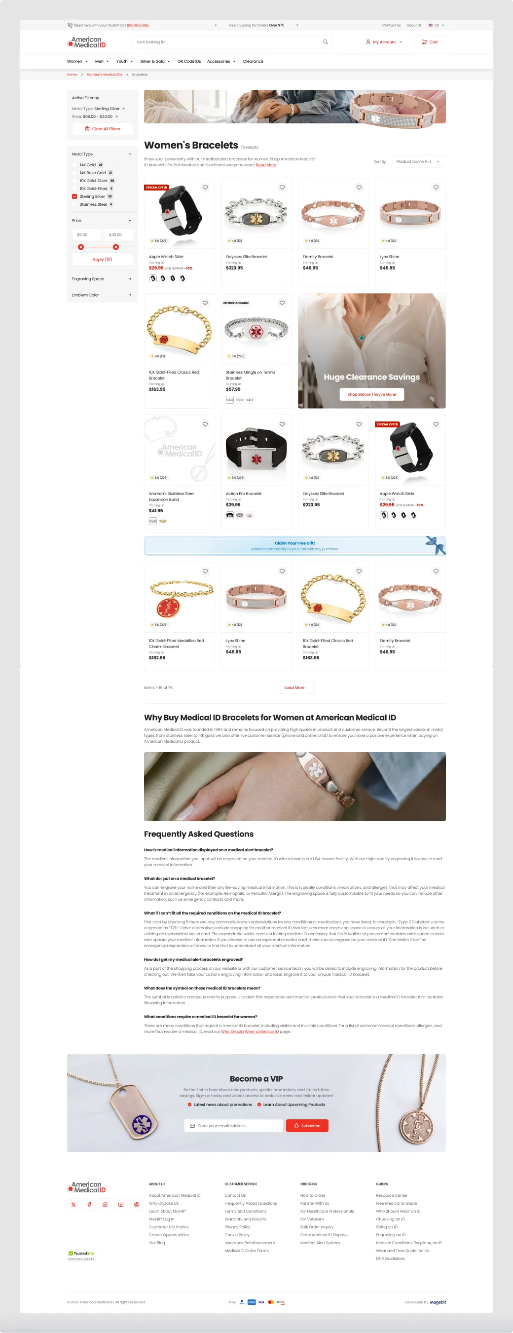 The American Medical ID women's bracelets category page