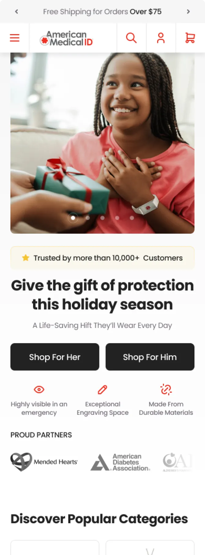 The American Medical ID storefront on mobile
