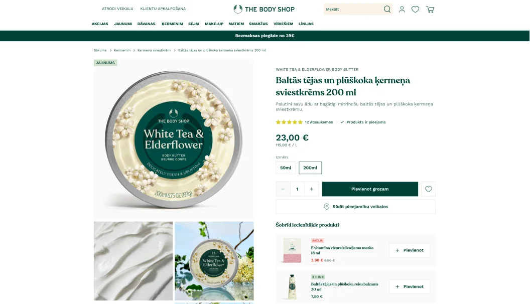 The Body Shop beauty storefront category page shown in a browser window