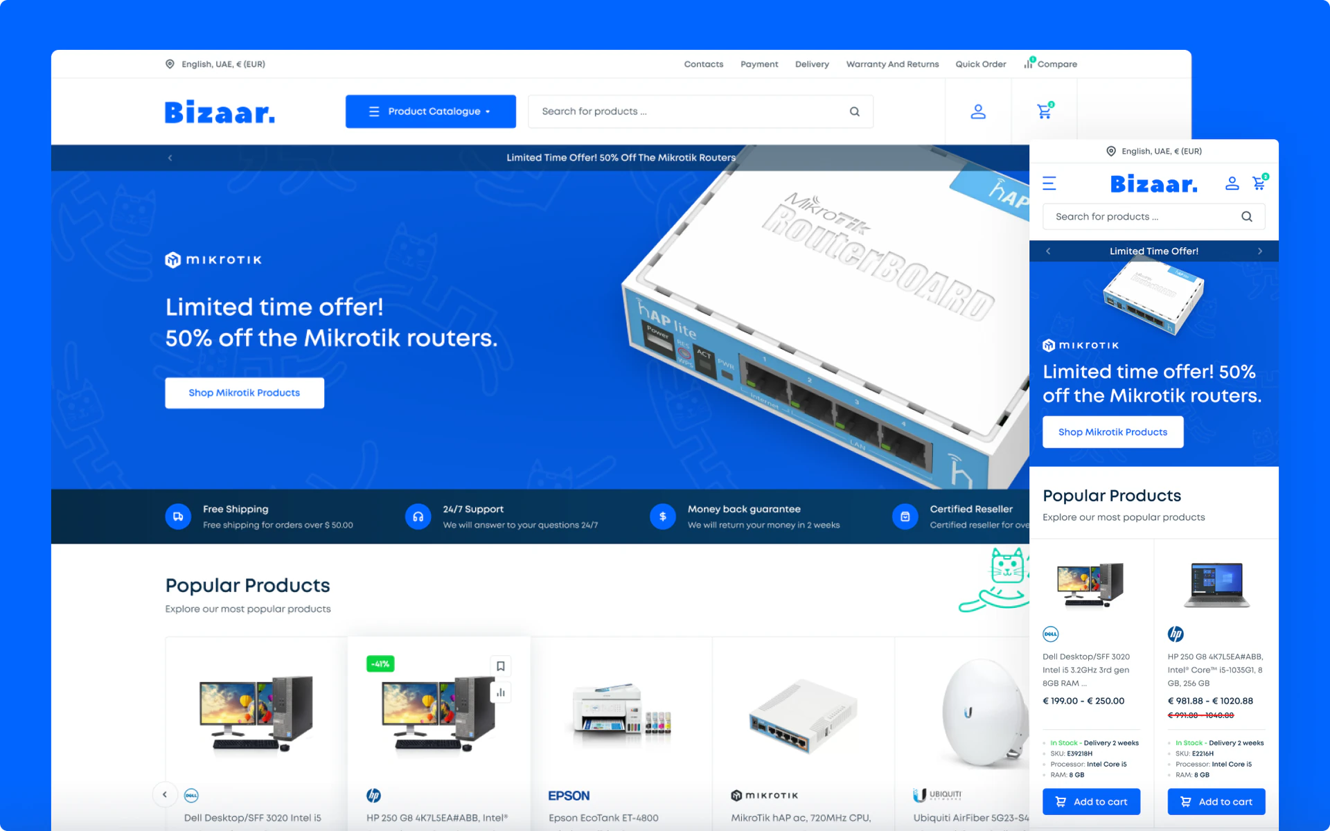 The Bizaar homepage on desktop and mobile