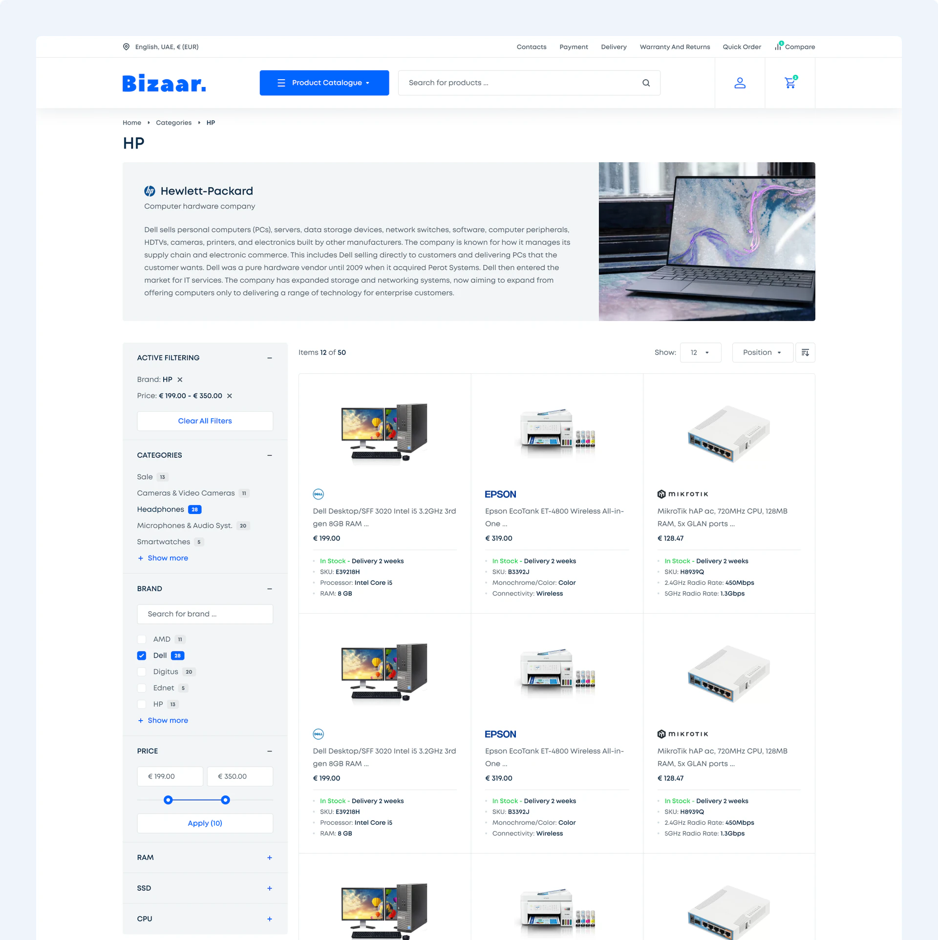 A Bizaar brand page