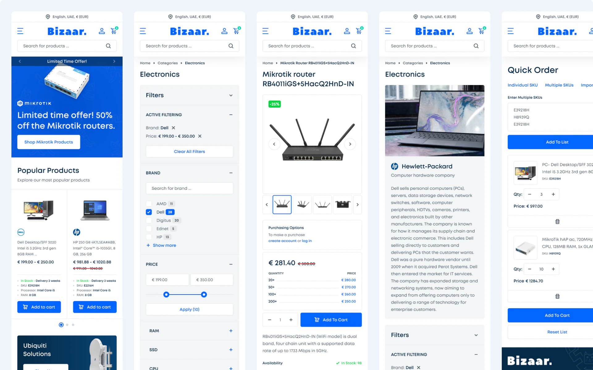 Bizaar pages on mobile