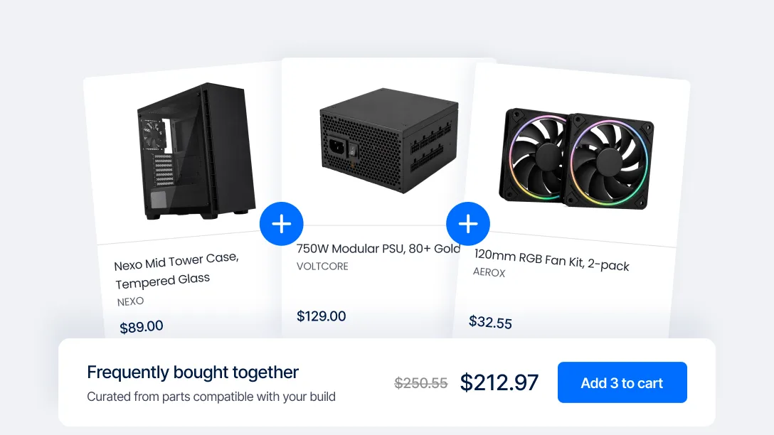 Configurator stepping from a base unit to compatible add-ons