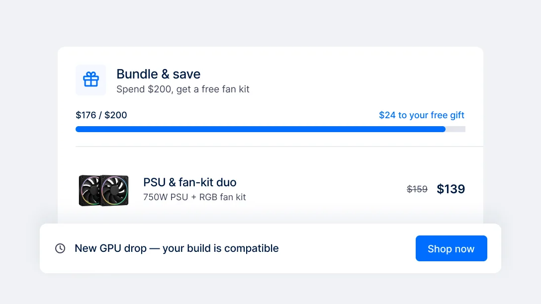Merchandising prompts for a compatible add-on and a plan