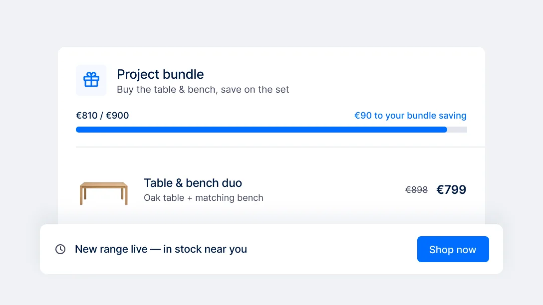 Table and bench duo bundle with a new-range notice