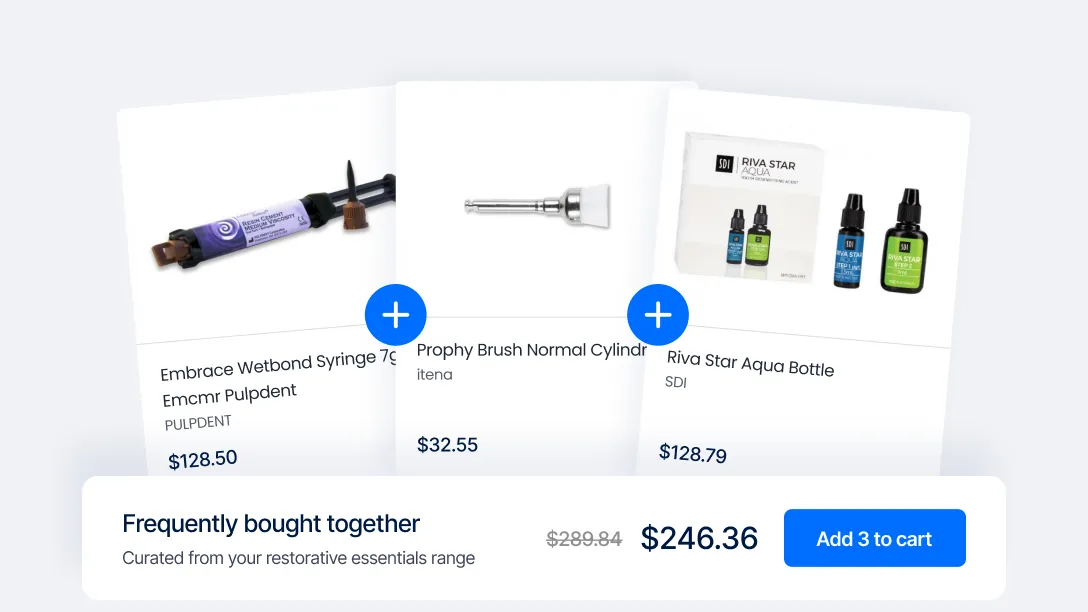 Frequently bought together bundle of three dental products with a combined price