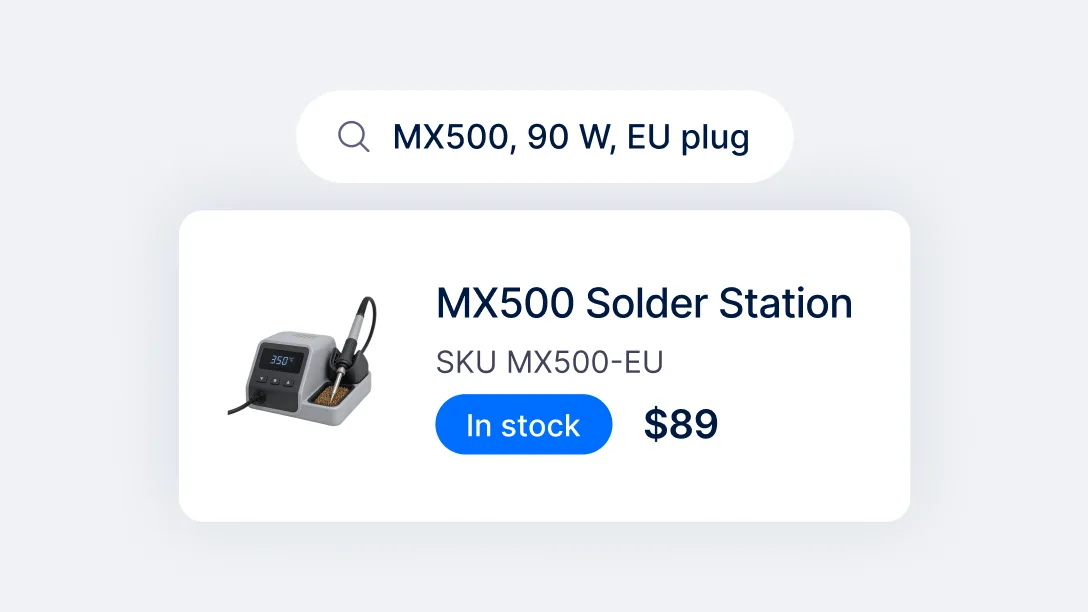 Part-number search matching a resistor by spec and SKU