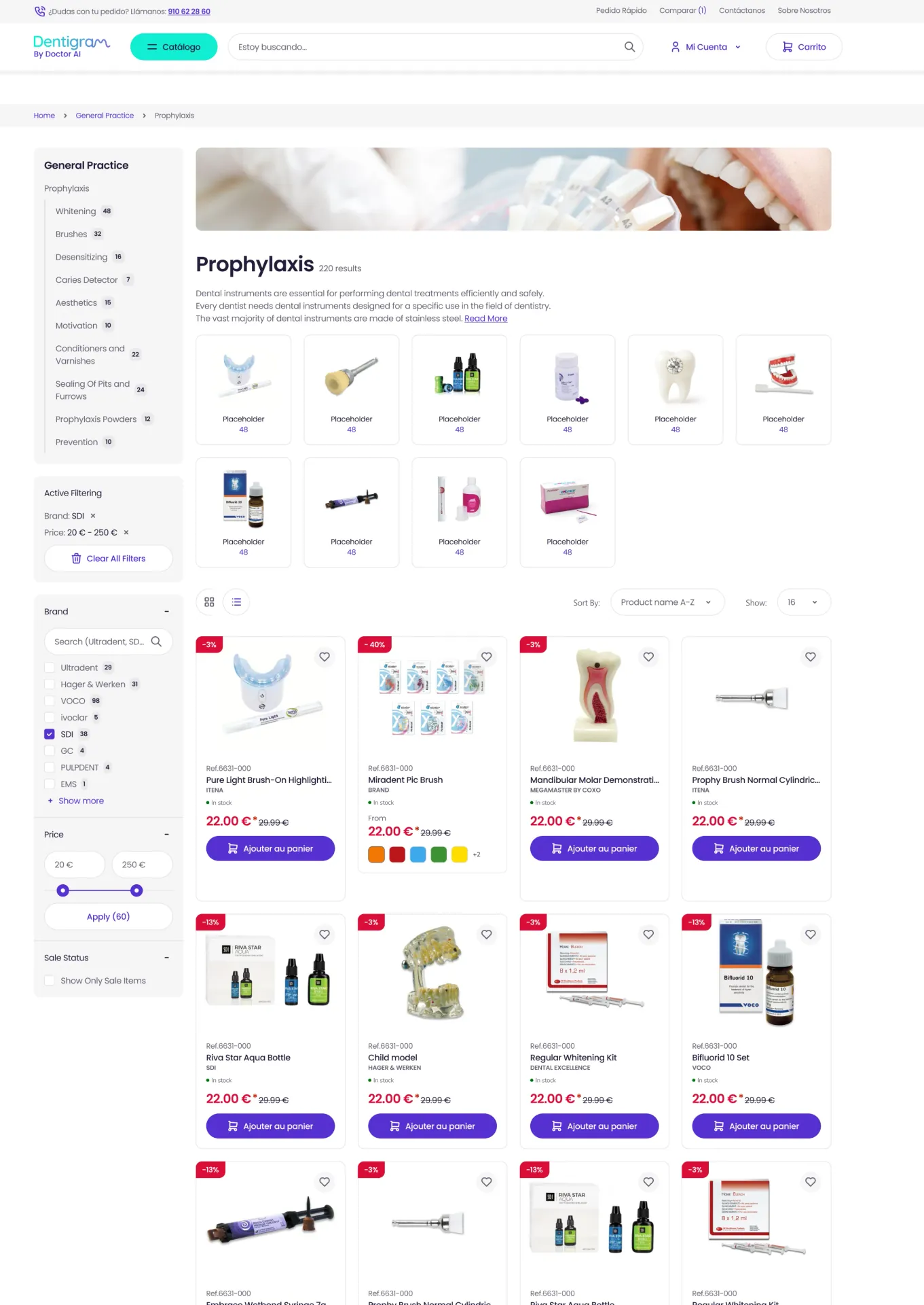 Pharmacy category listing with per-market pricing and product data