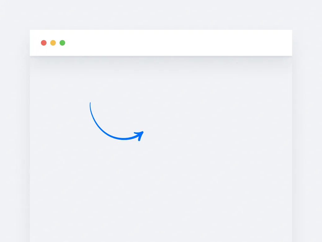Blank browser window with a blue curved arrow pointing between two bars.