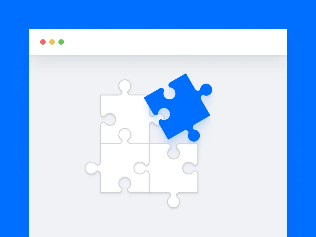 Browser window with a blue puzzle piece slotting into four white pieces.