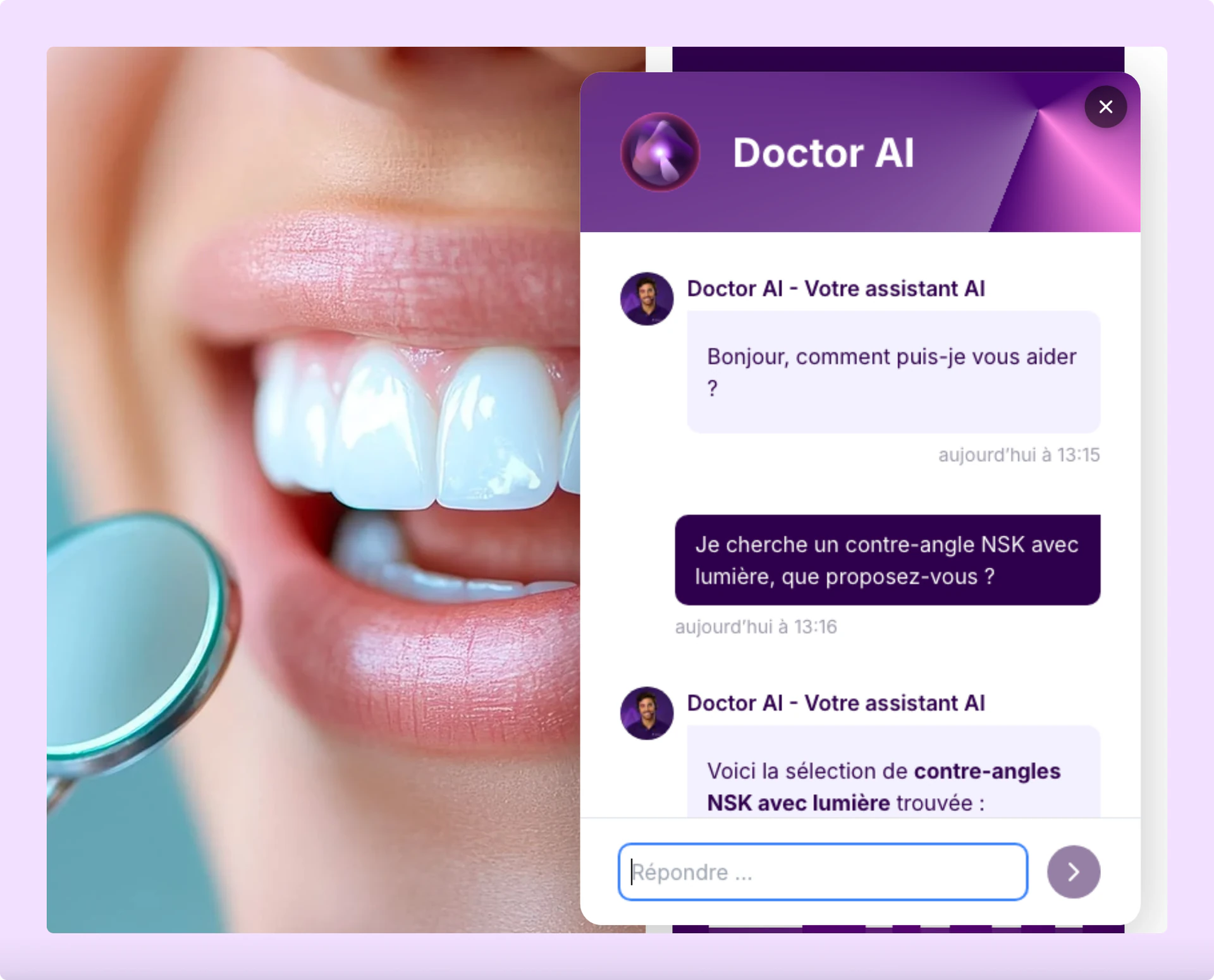 The Doctor AI chat assistant answering a product question