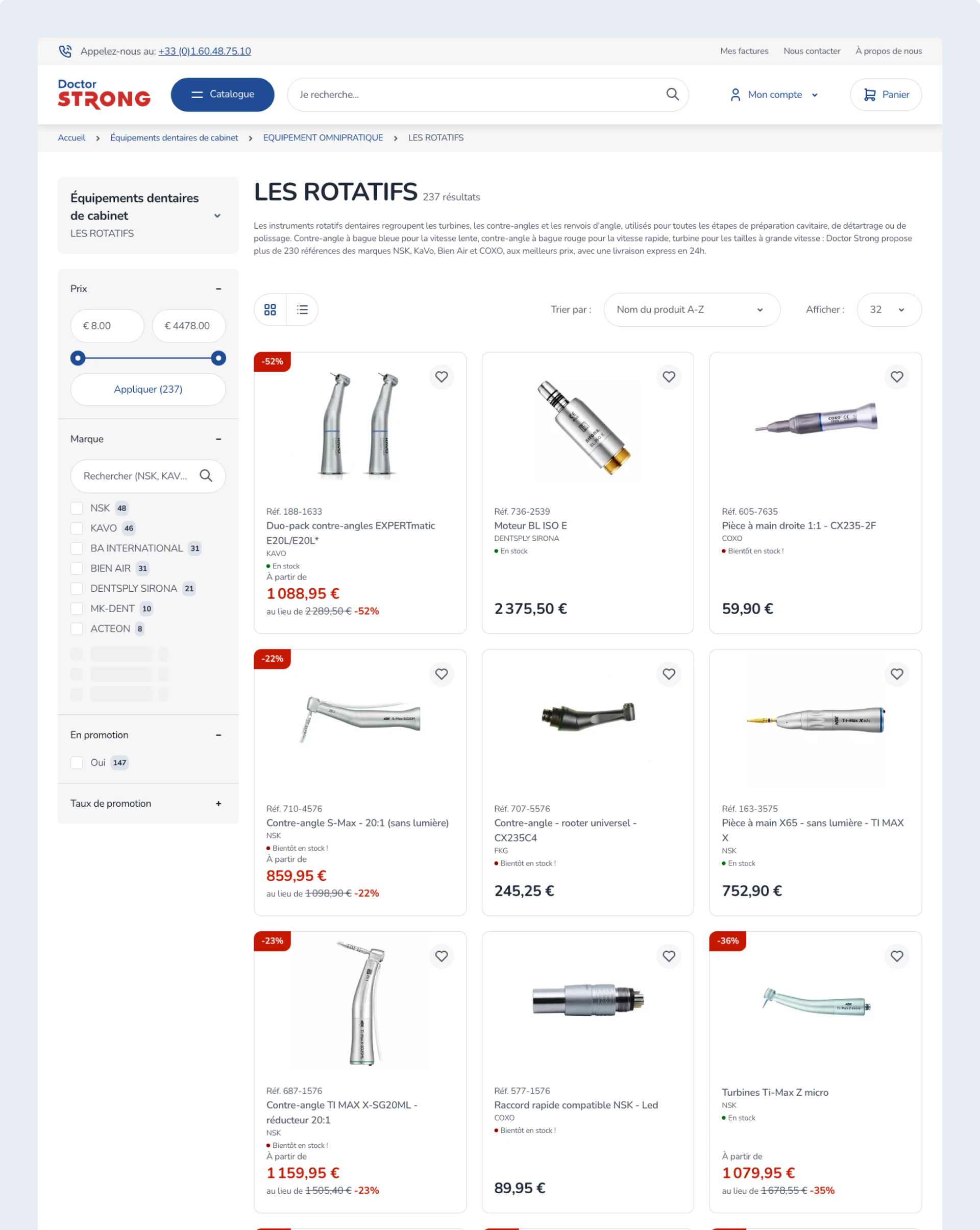 A Doctor Strong category page for dental handpieces