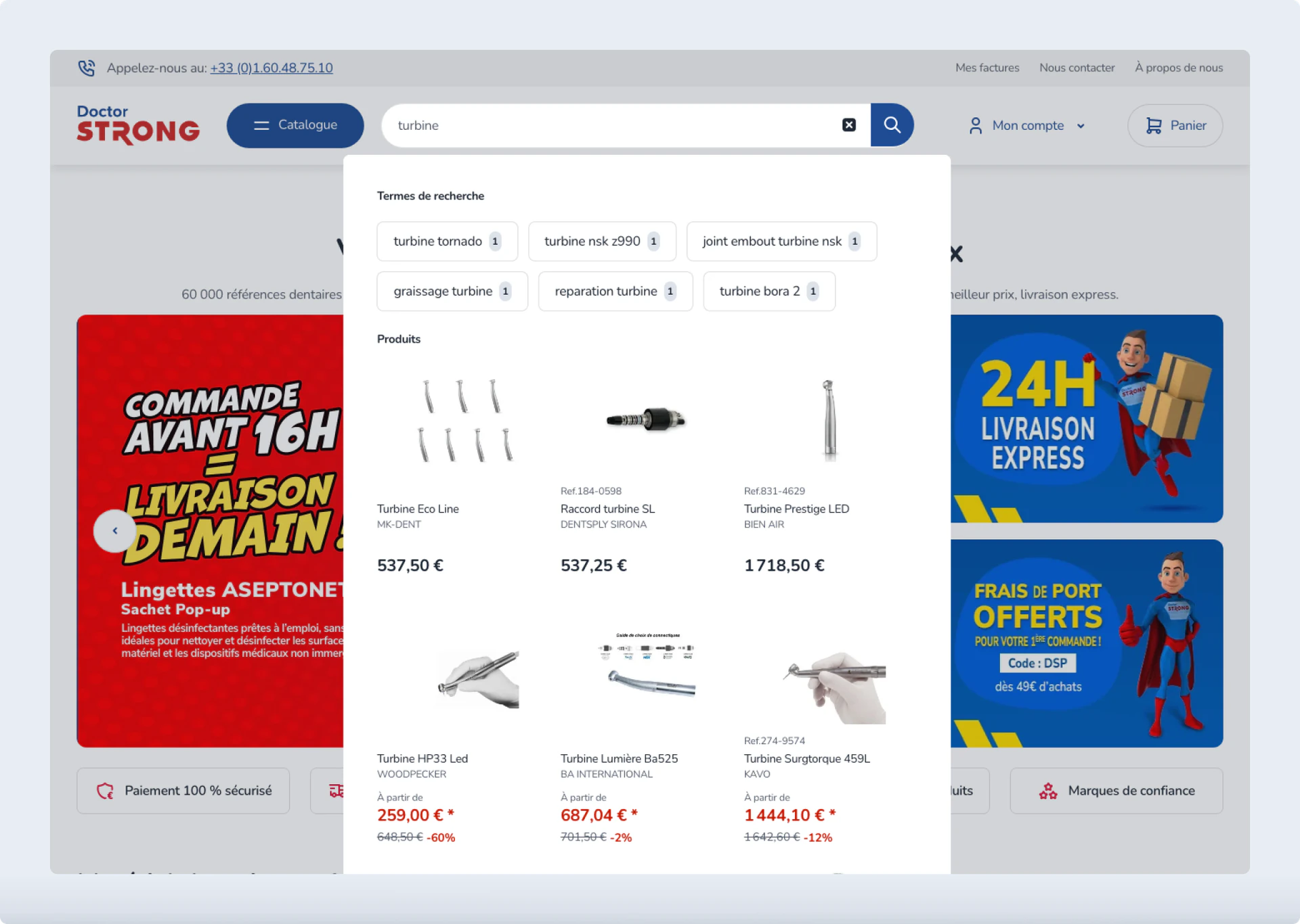 Doctor Strong search suggesting products as the customer types
