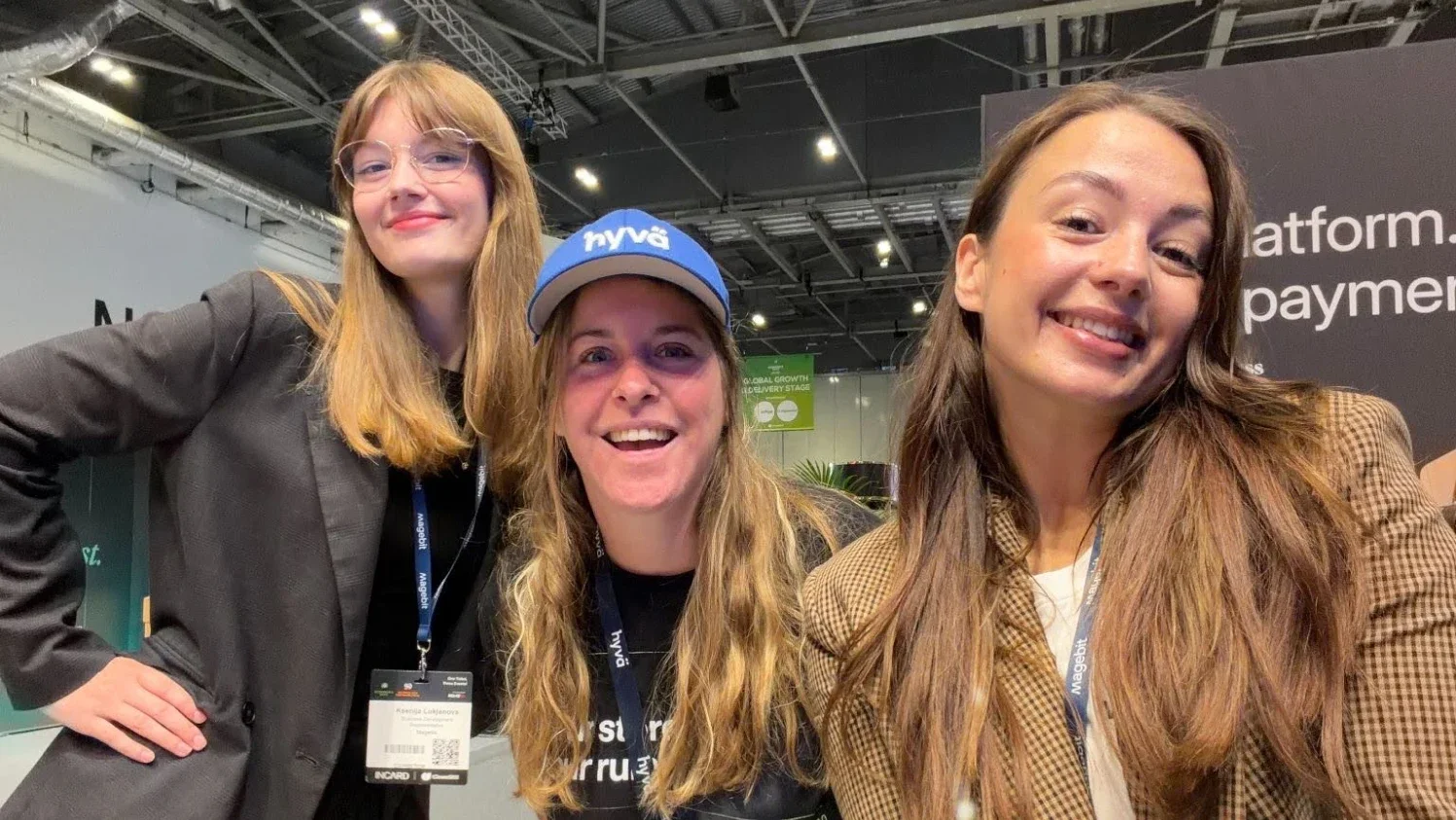 Ksenija and Sintija from Magebit with Merel from Hyvä at eCommerce Expo 2026 in London