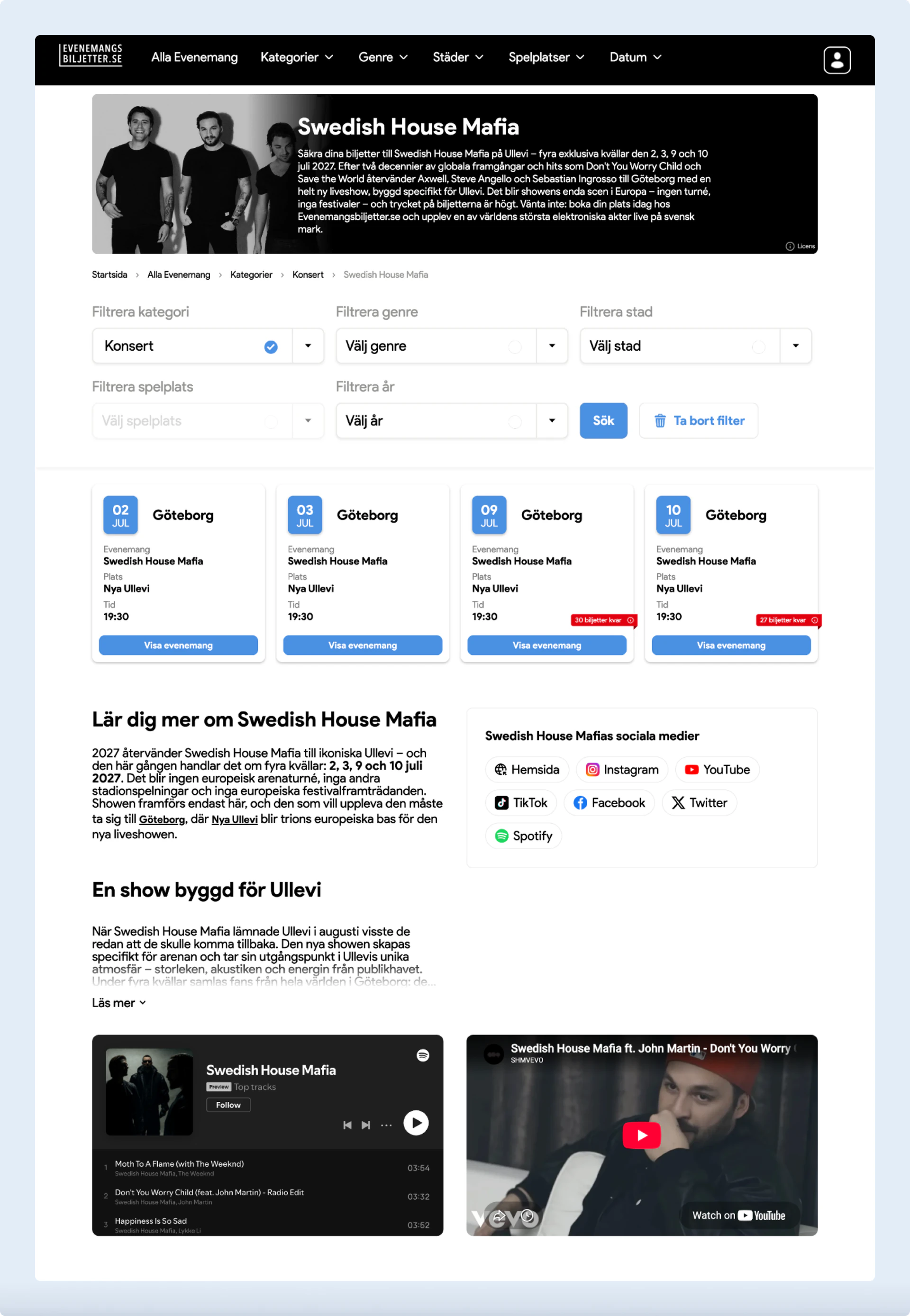 The Swedish House Mafia artist page with upcoming events