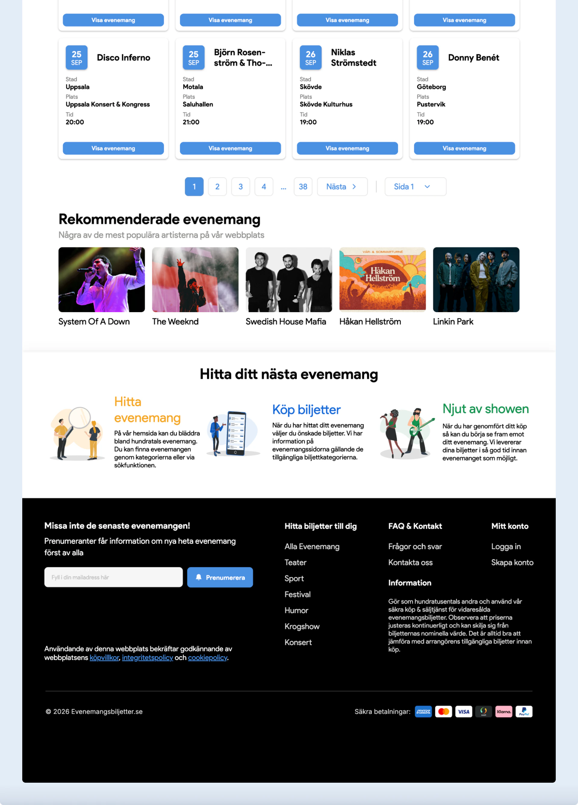 The concert category page, continued