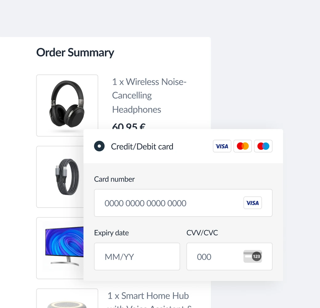 Order summary with payment details for a technology checkout