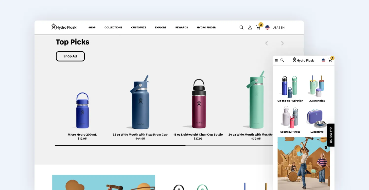 Hydro Flask's high-performance Hyvä storefront built by Magebit for Adobe Commerce