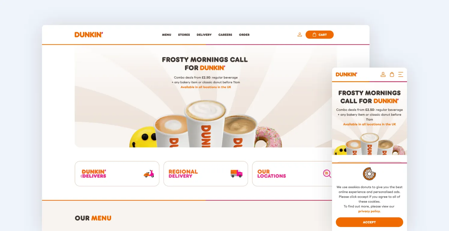 Dunkin' UK Hyvä storefront redesign by Magebit delivers fast Adobe Commerce performance