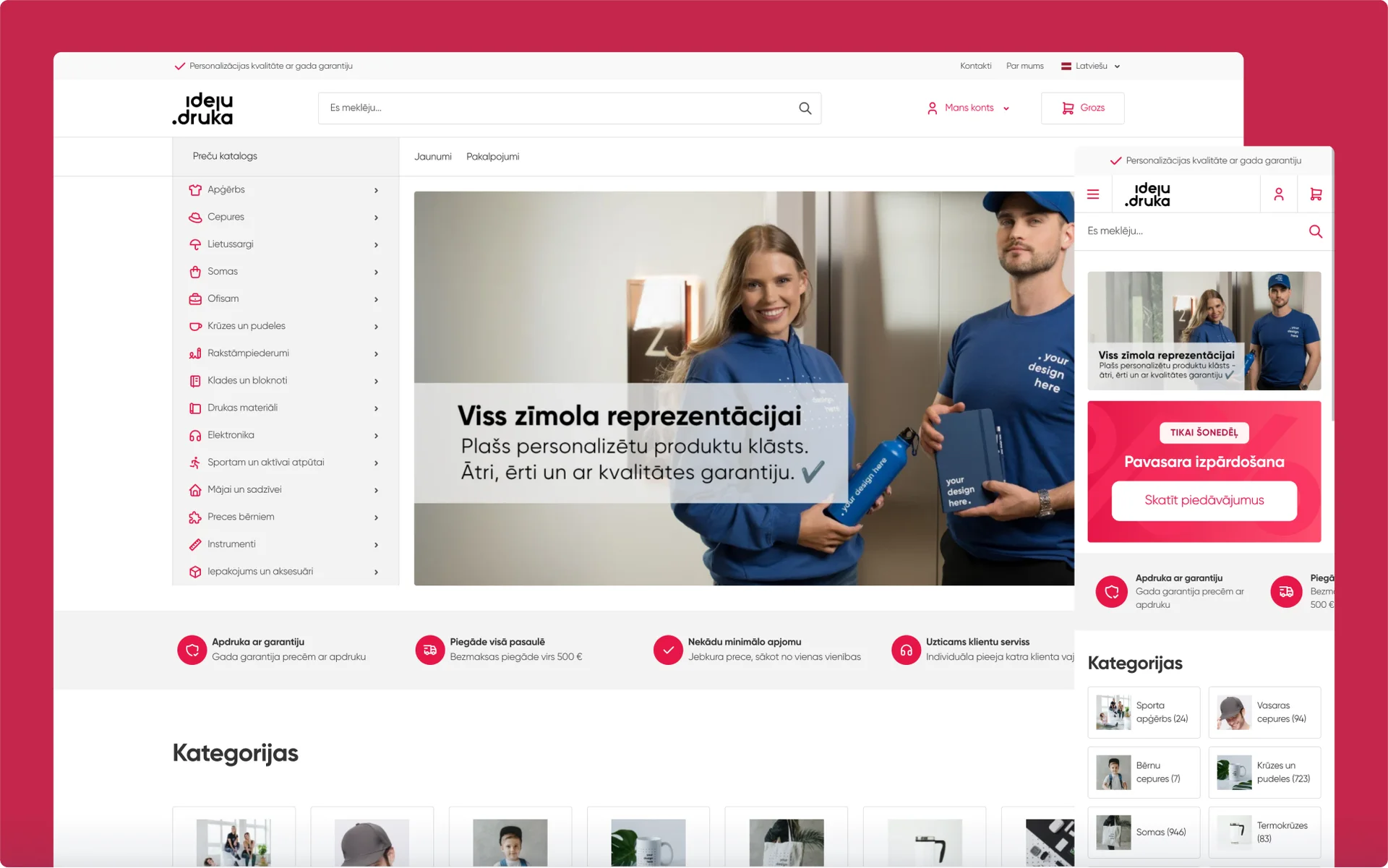 The Ideju Druka storefront on desktop and mobile