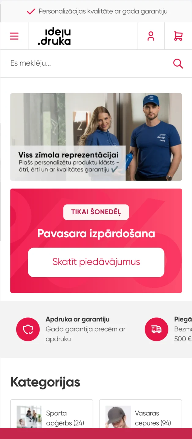 The Ideju Druka storefront on mobile