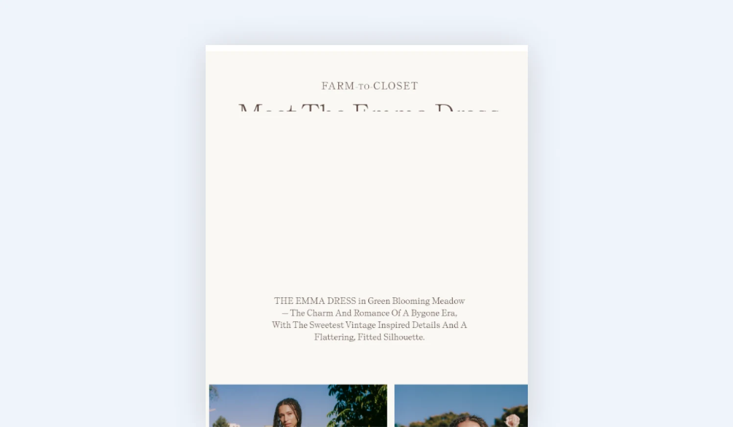 Image-heavy fashion email partially loaded, with the hero graphic still missing while the caption text renders