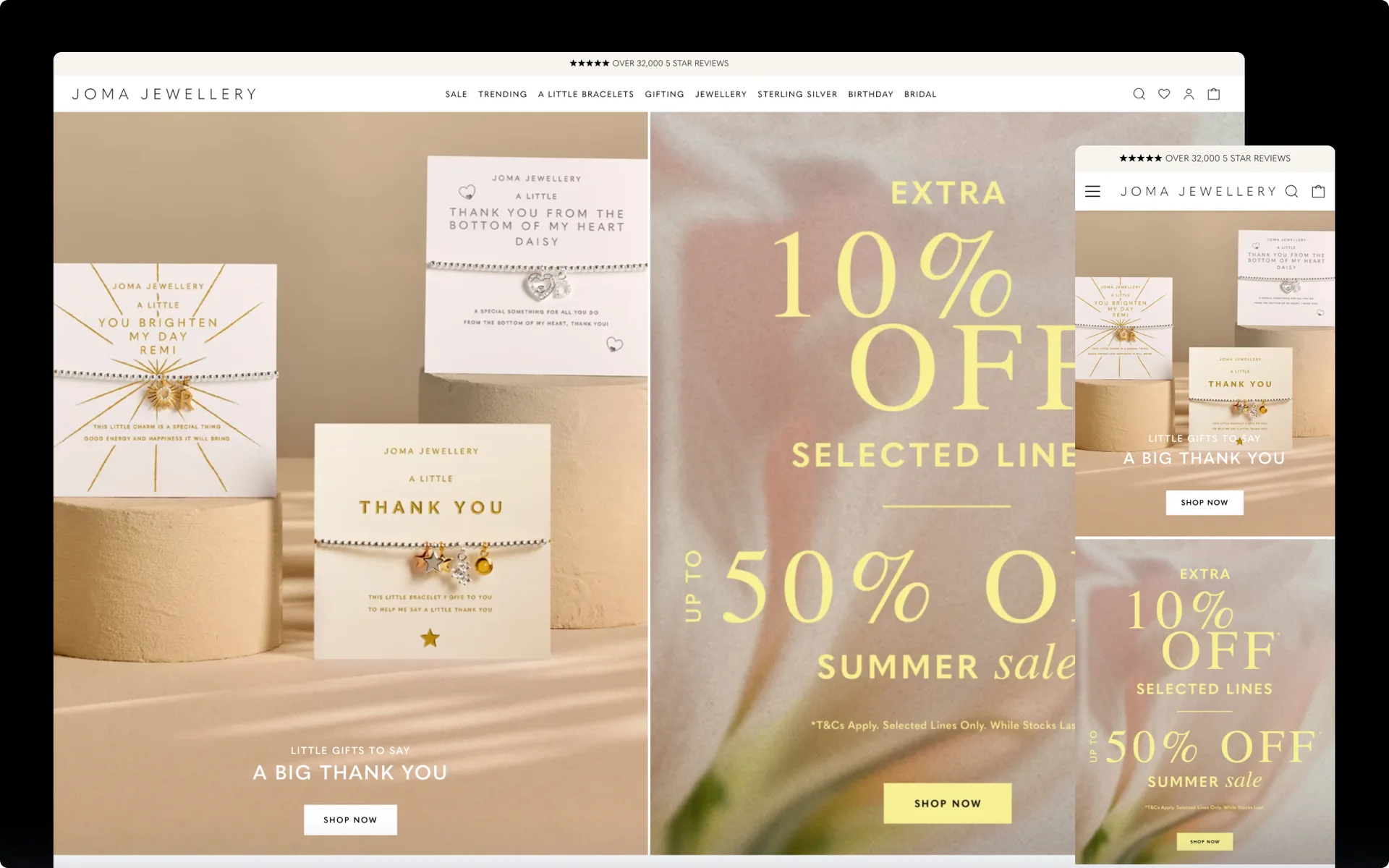 The Joma Jewellery storefront on desktop and mobile
