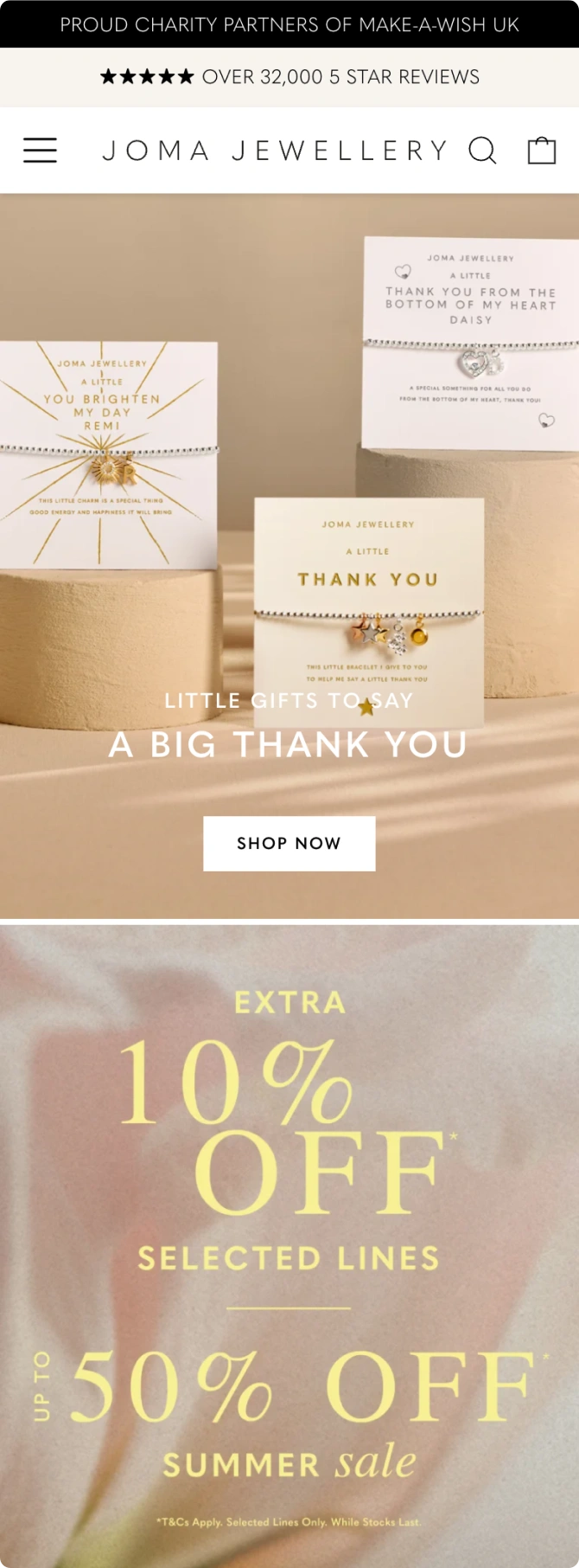 The Joma Jewellery storefront on mobile