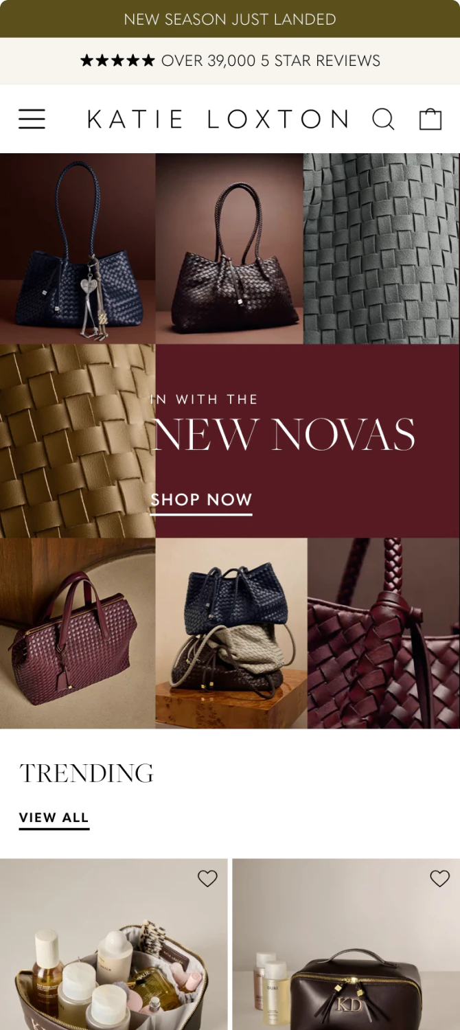 The Katie Loxton storefront on mobile