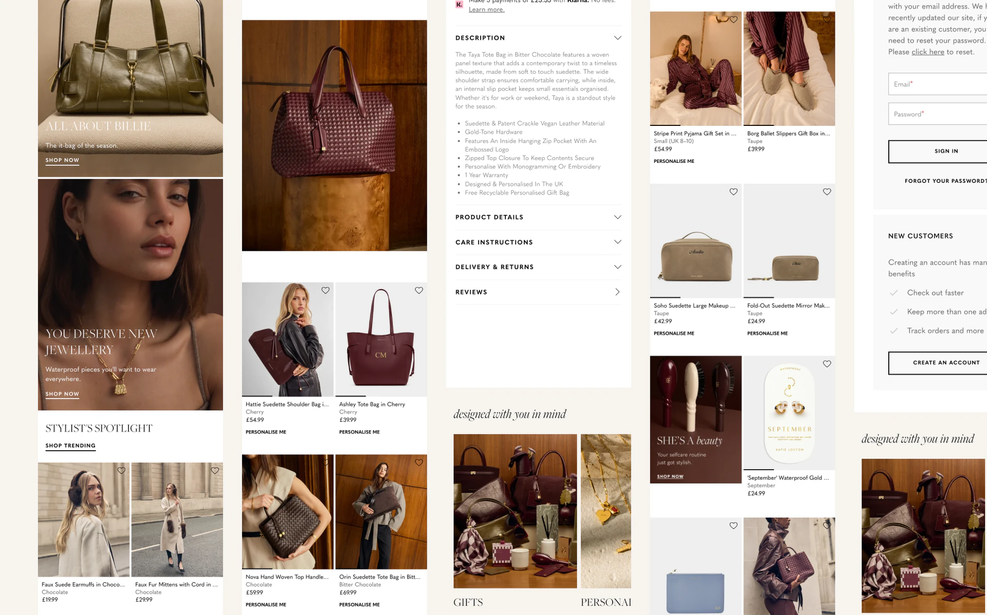 Katie Loxton pages on mobile, continued