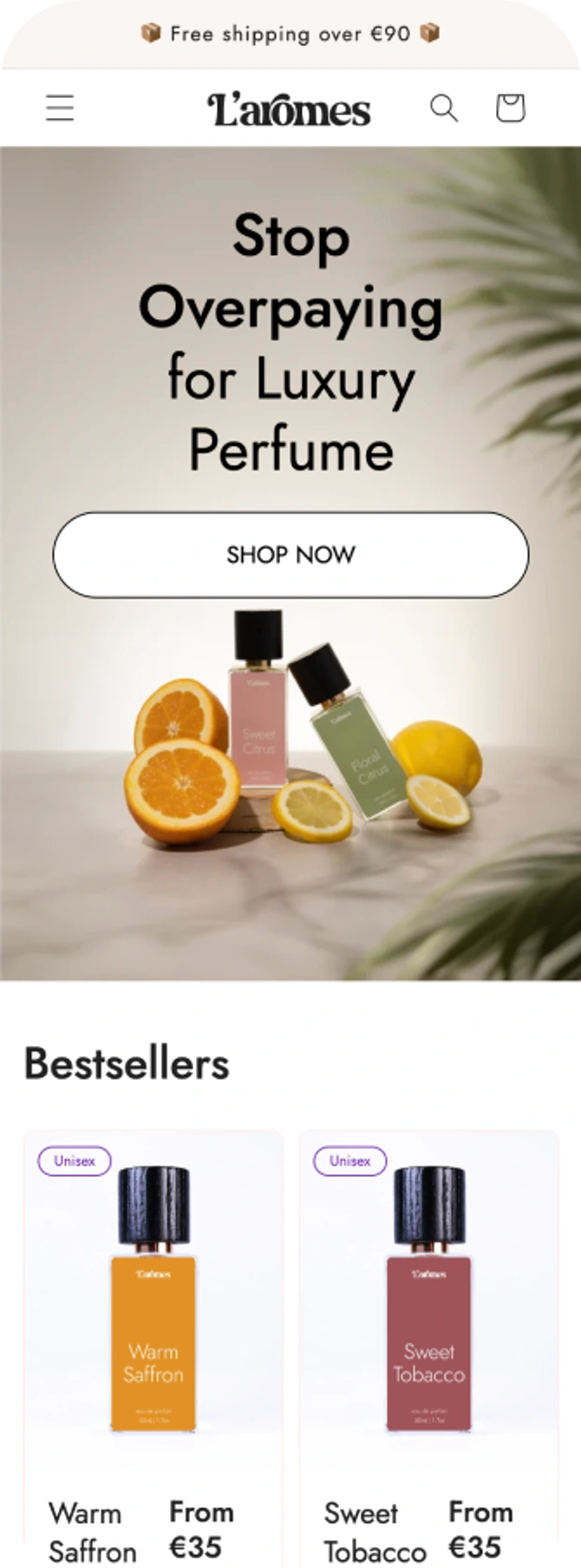 The L’aromes storefront on desktop and mobile