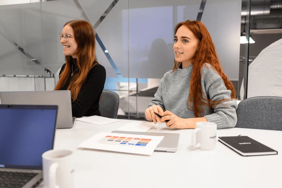 Two colleagues at a meeting table