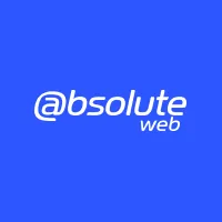 Absolute Web logo, a white italic wordmark with an at sign standing in for the letter A, on a bright blue square