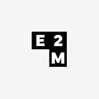E2M Solutions logo, the letters E, 2 and M arranged in a stepped black-and-white block