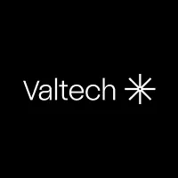 Valtech logo, the word "Valtech" in white beside a white asterisk mark on a black square