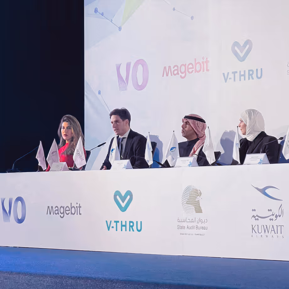 Magebit at a press conference in Kuwait with State Audit Bureau, Kuwait Airways, Kuwait Finance House and others