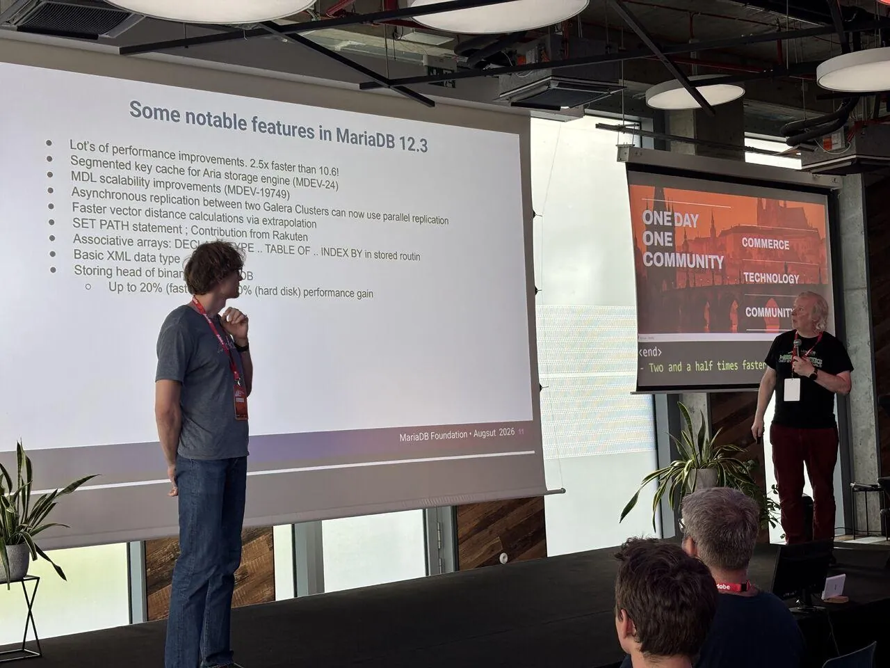 MariaDB Foundation session on MariaDB 12.3 features at Meet Magento Czech 2026