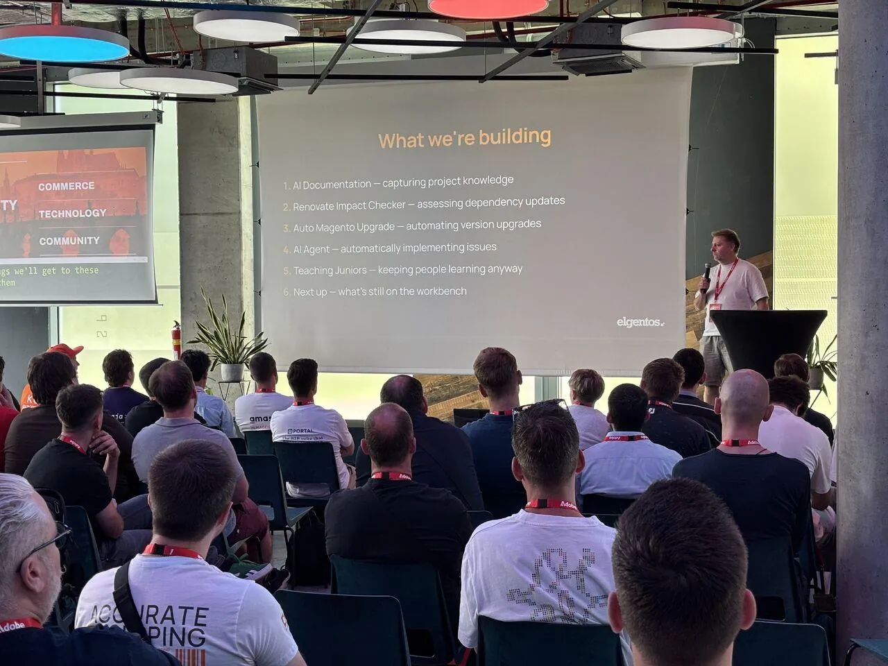 Peter Jaap Blaakmeer of elgentos speaking on AI agents in a Magento agency