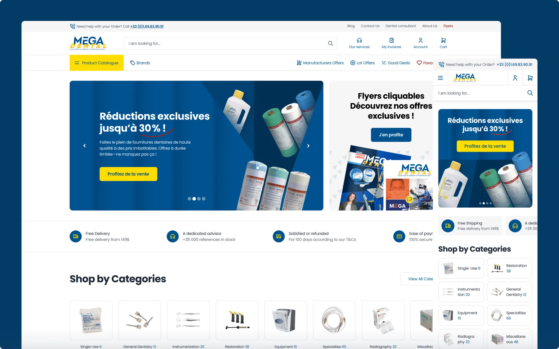 The Mega Dental homepage on desktop and mobile