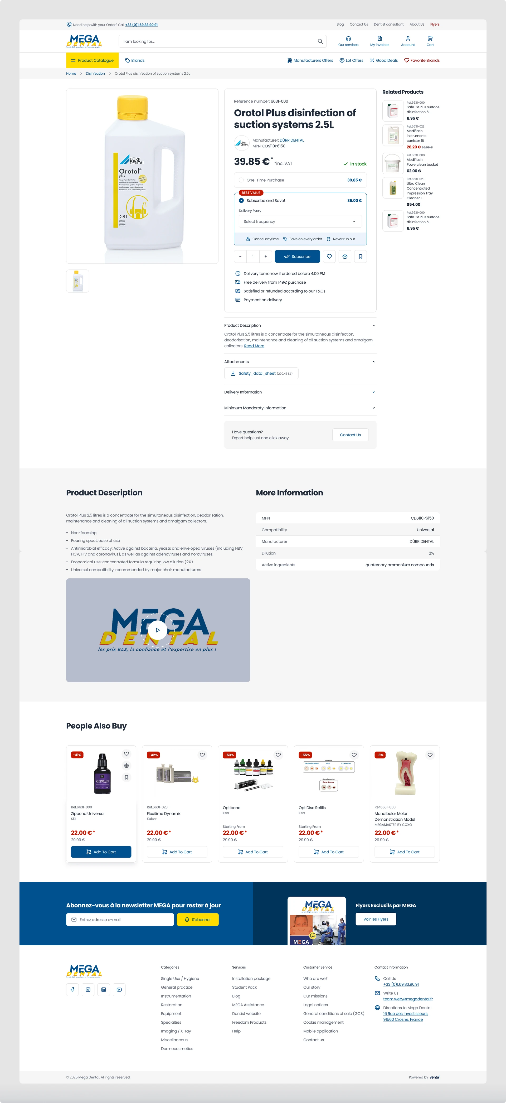 A Mega Dental product page with tiered pricing
