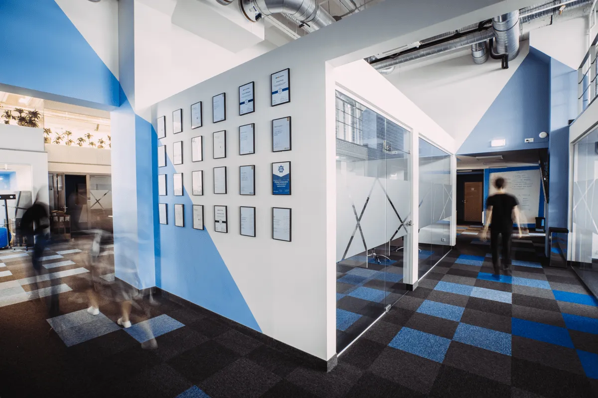 The hallway of Magebit’s Riga office