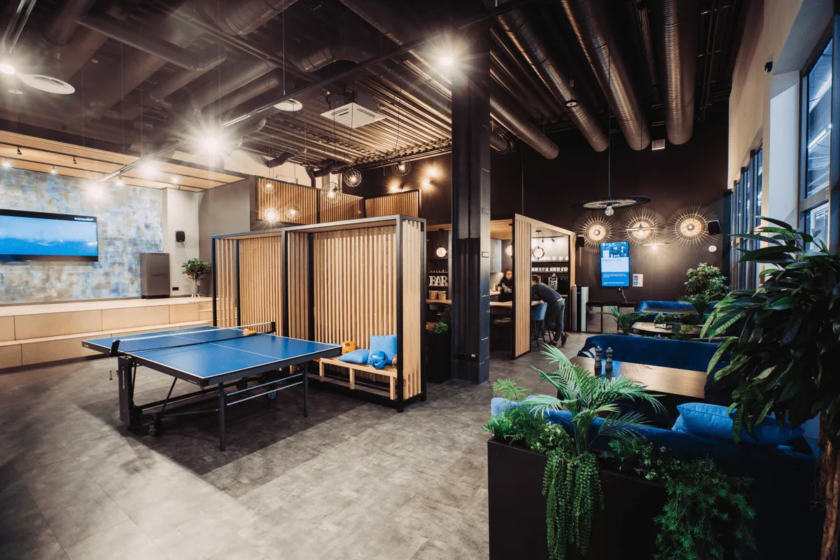 The lounge and table-tennis area in Magebit’s office