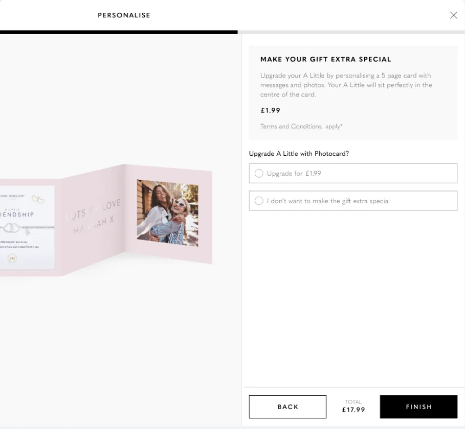Joma Jewellery gift personalisation modal