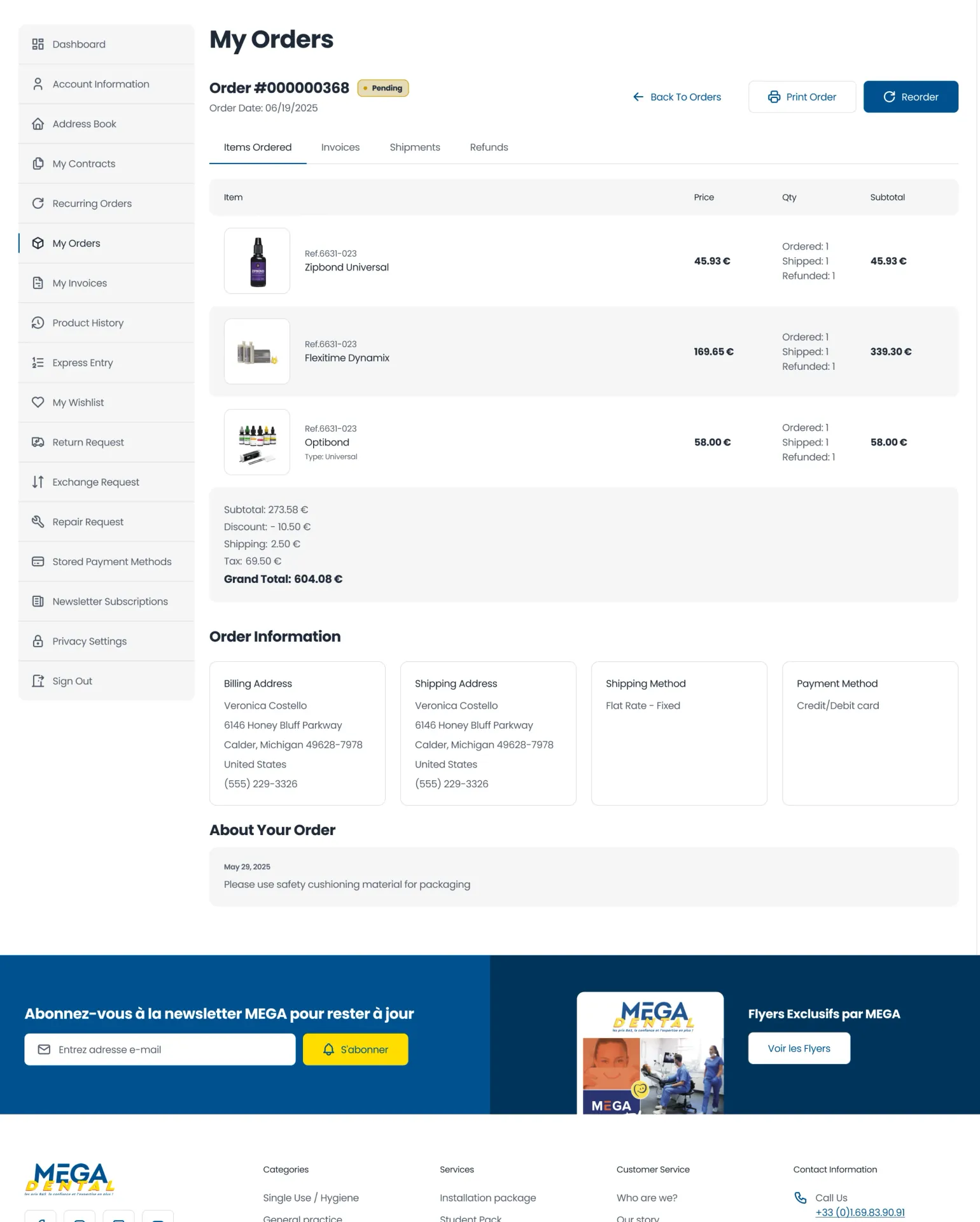 Customer account order history with a subscribe-and-save option