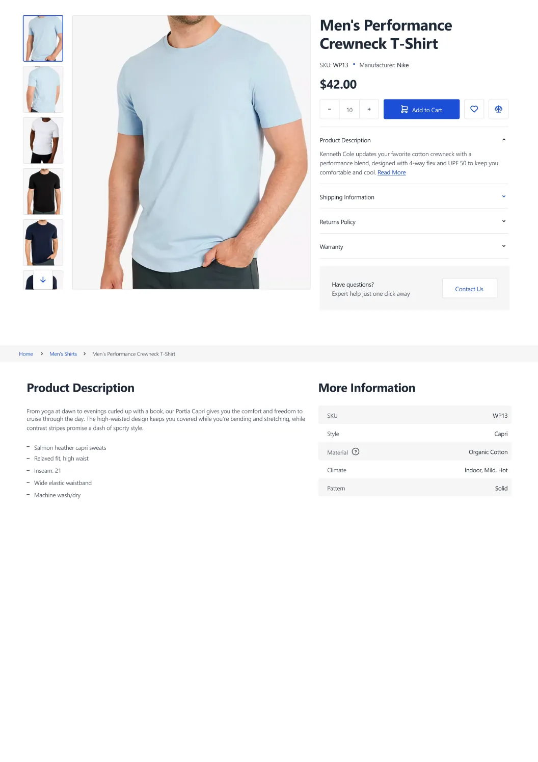 Men's Performance Crewneck T-shirt on a Venta storefront product page.