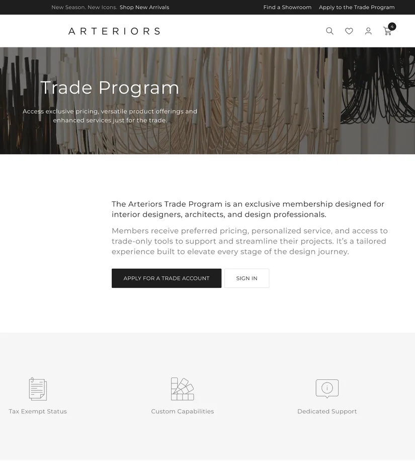 Arteriors trade program storefront